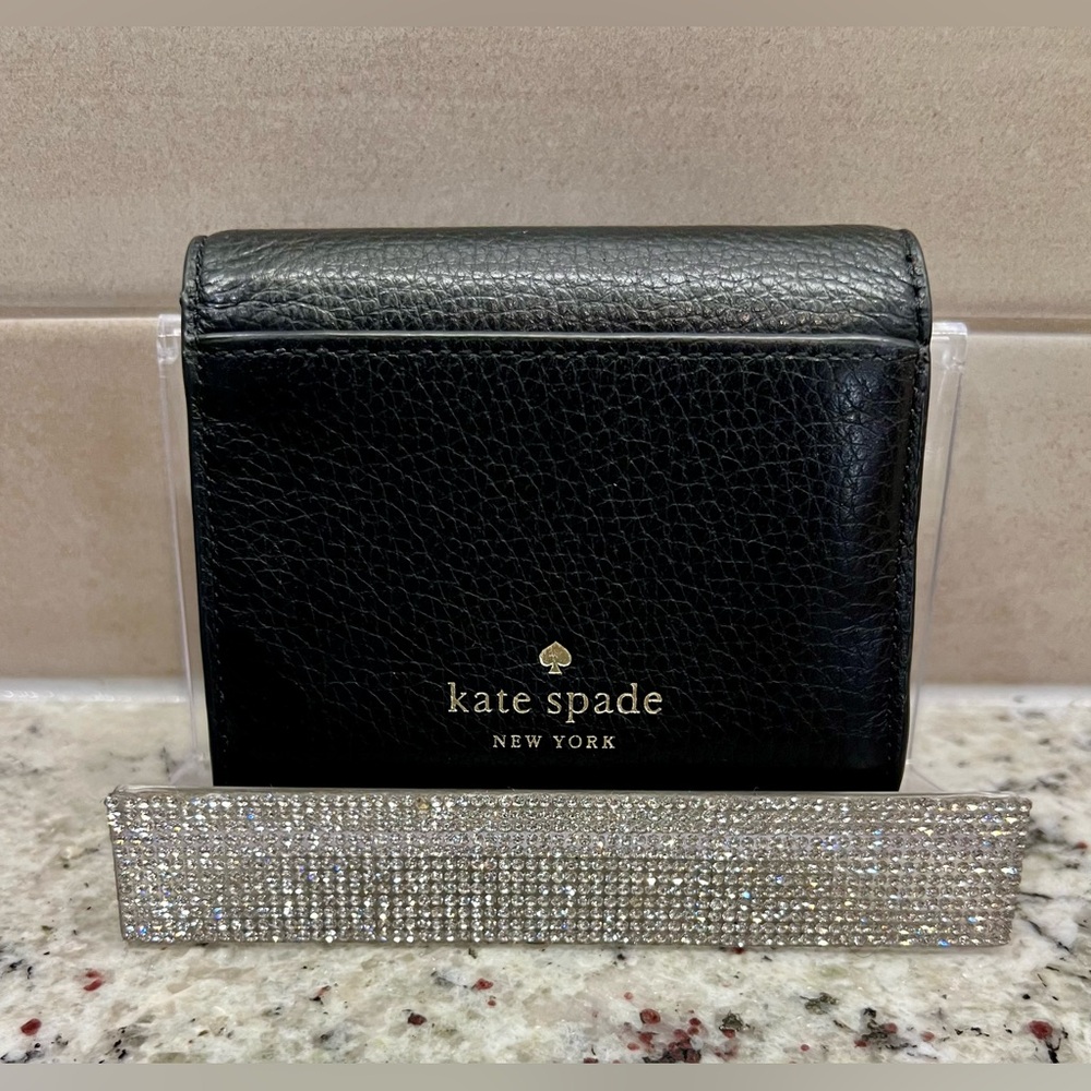 Kate Spade Marti Compact Flap Wallet Pebbled Leather In Black - Picture 2 of 7